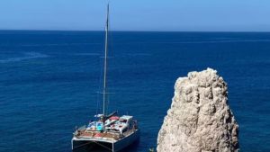 The catamaran will take you on the turquoise waters of Antiparos