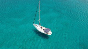 Your sailing boat reaching the blue lagoon of Panteronissia