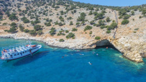 The bay has crystal-clear waters