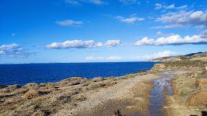 The off-road provides a scenic view of the sea