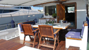 The luxurious deck of the boat will cover all your needs.